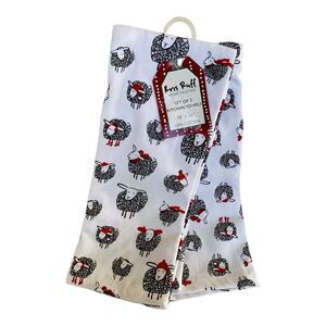 NWT Holiday Christmas Black & White Sheep 2 piece Kitchen Tea Towel Set Gift